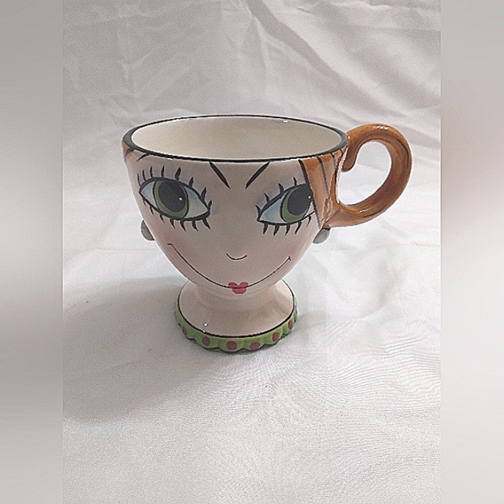 BABS Ceramic Hand Painted Woman Face Lady Lux Tea Mug